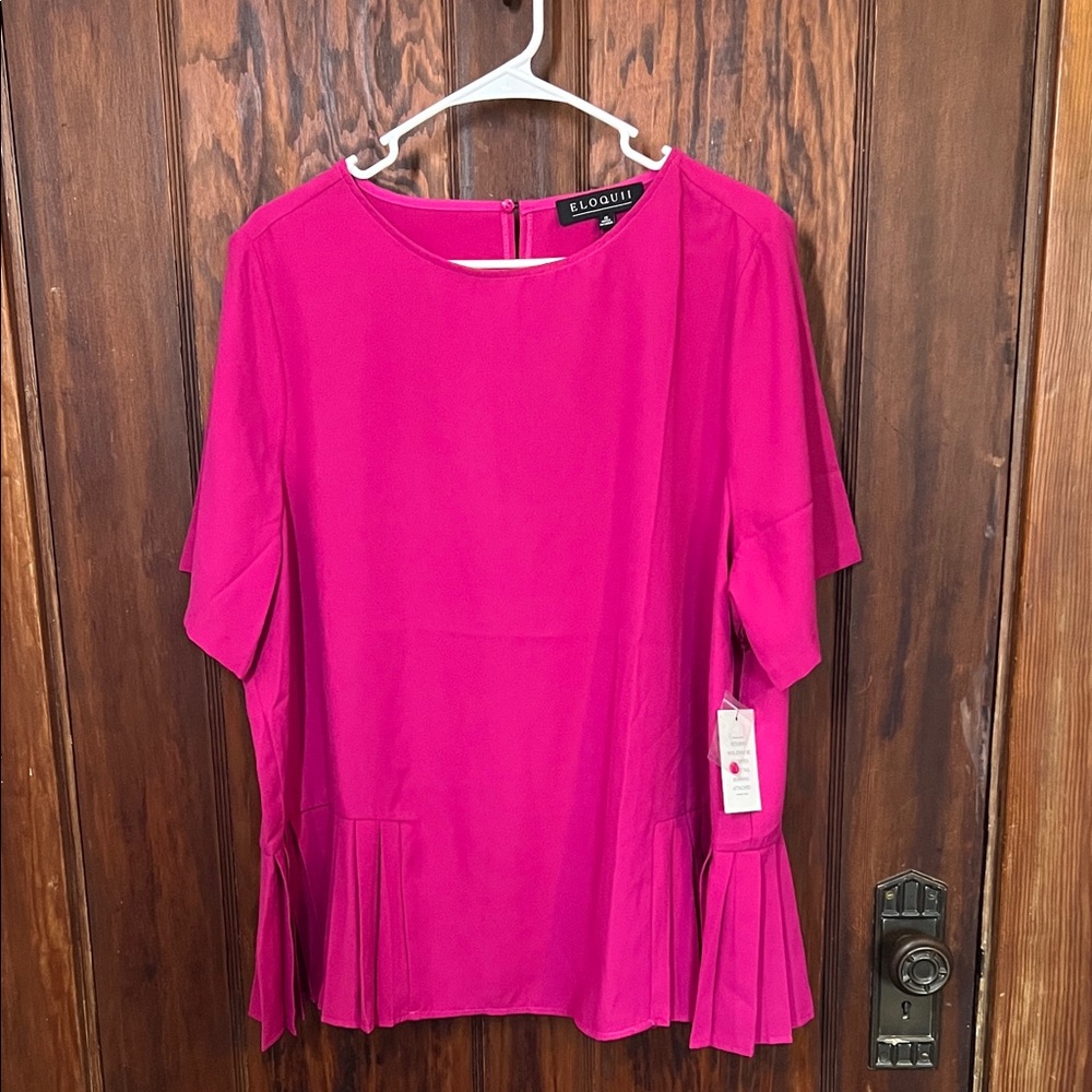 Eloquii Fuchsia Blouse with Pleated Hem